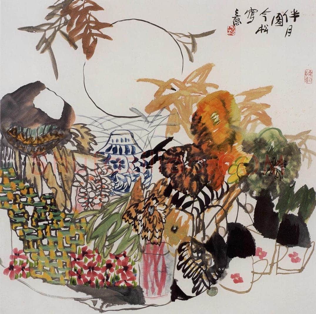 1985年 冯今松 《伴月图》 书画作品