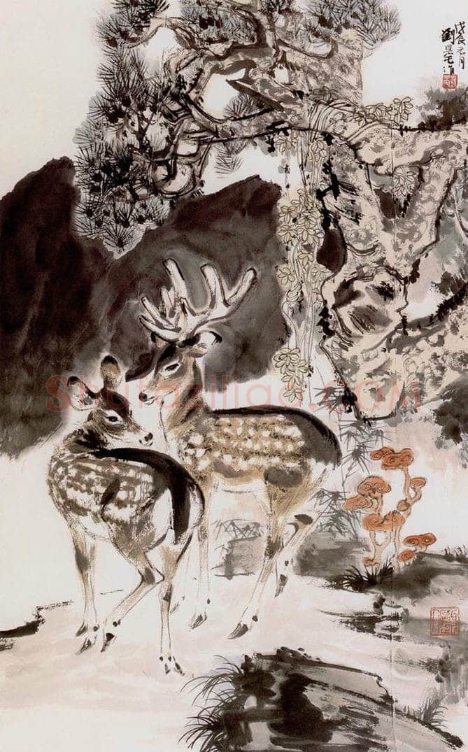  刘旦宅 老松双鹿图 书画作品