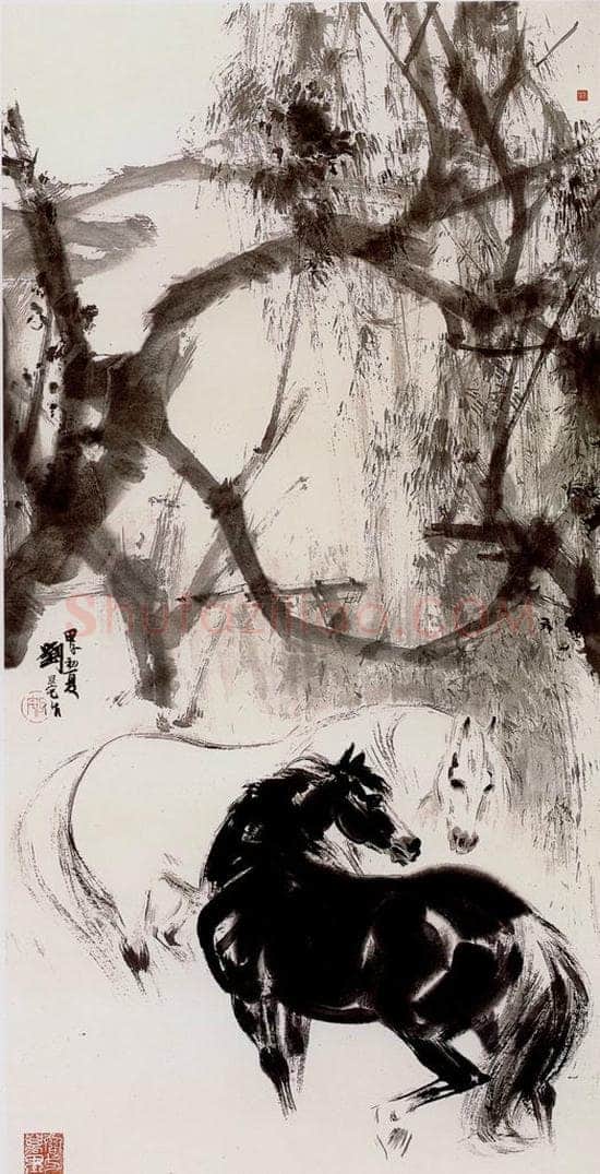  刘旦宅 双马 书画作品