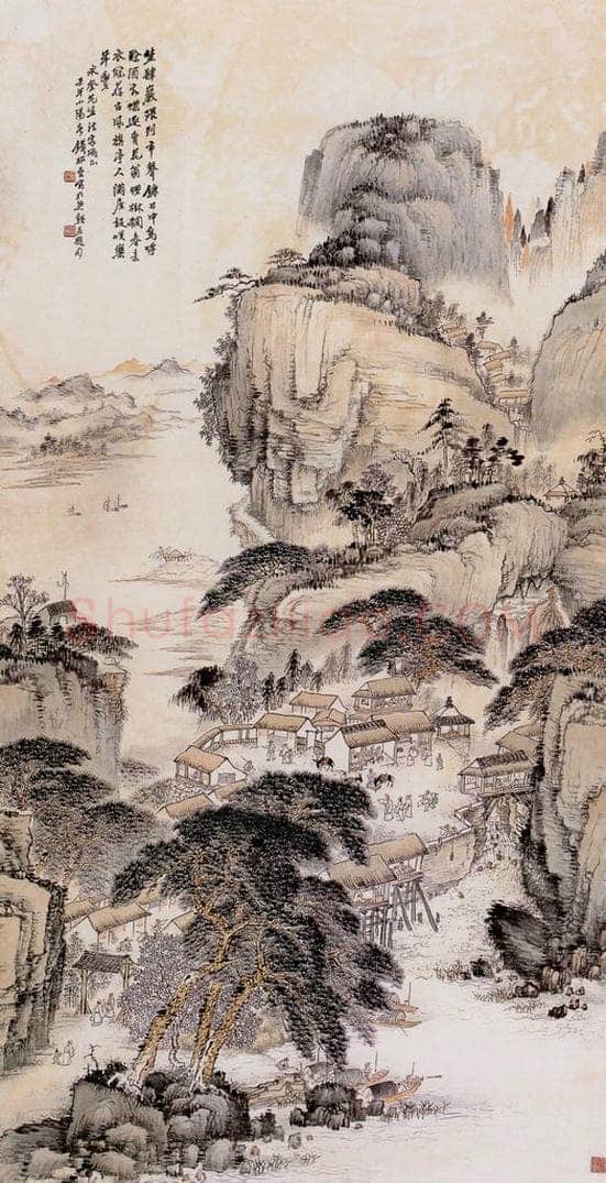  钱松嵒 岩边野肆 书画作品