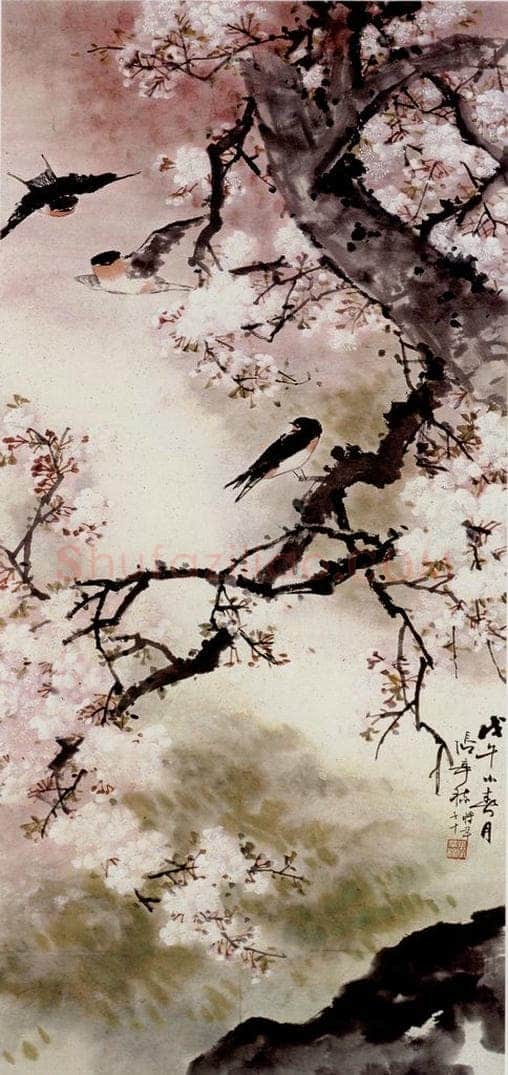  张辛稼 樱花燕子 书画作品