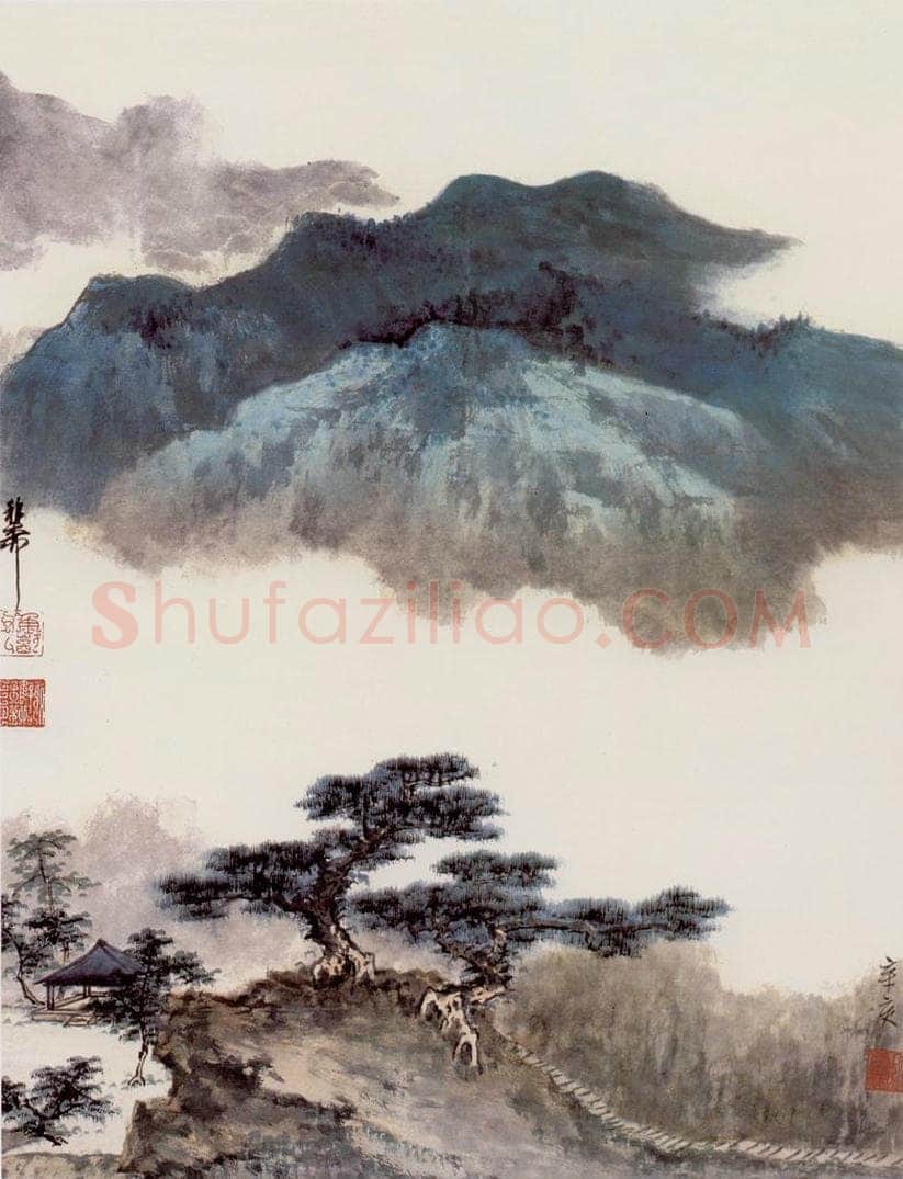  谢稚柳 青绿山水 书画作品