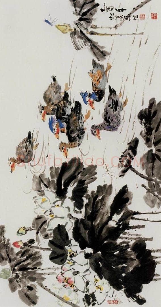  许鸿宾 《鸳鸯荷花》 书画作品