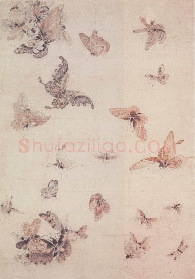 元 无款 百蝶图页 书画作品