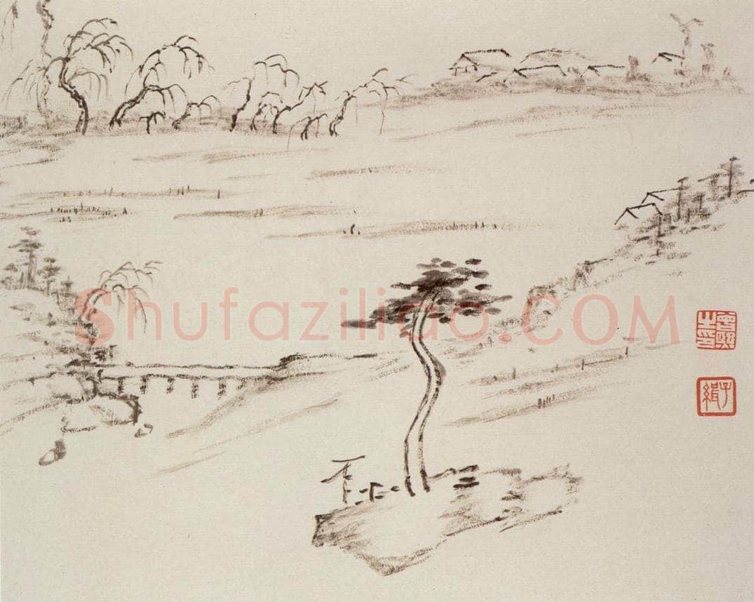 清 曾熙 干笔山水册 书画作品