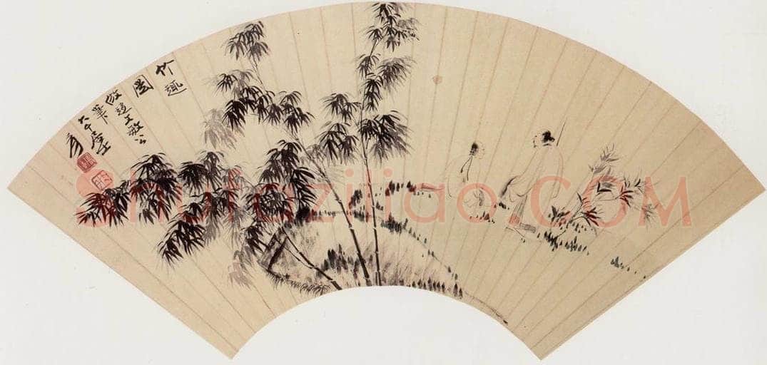 近现代 冯超然 玉川品茶图扇页 书画作品