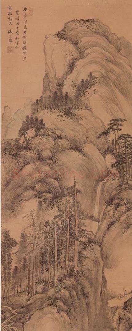 明 盛茂烨 松下观瀑图轴(附局部图) 书画作品