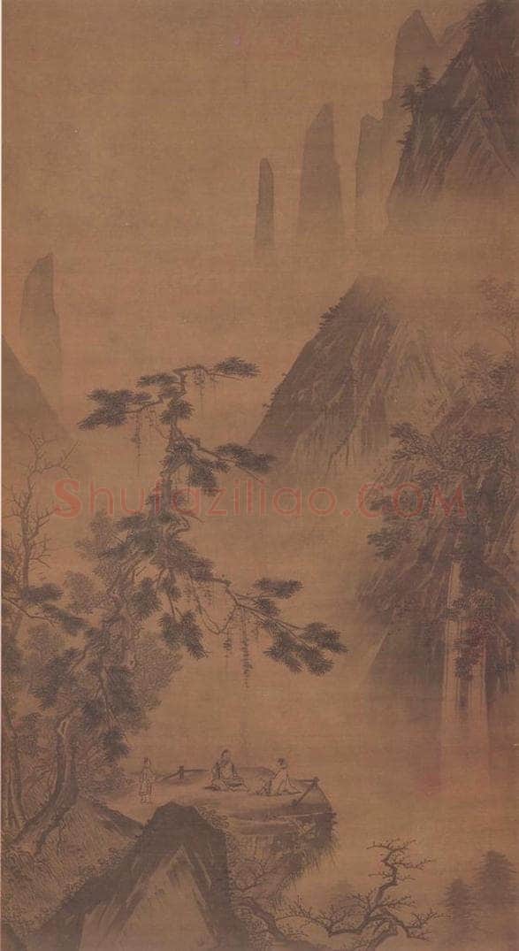 明 无款 松萌观瀑图轴 书画作品