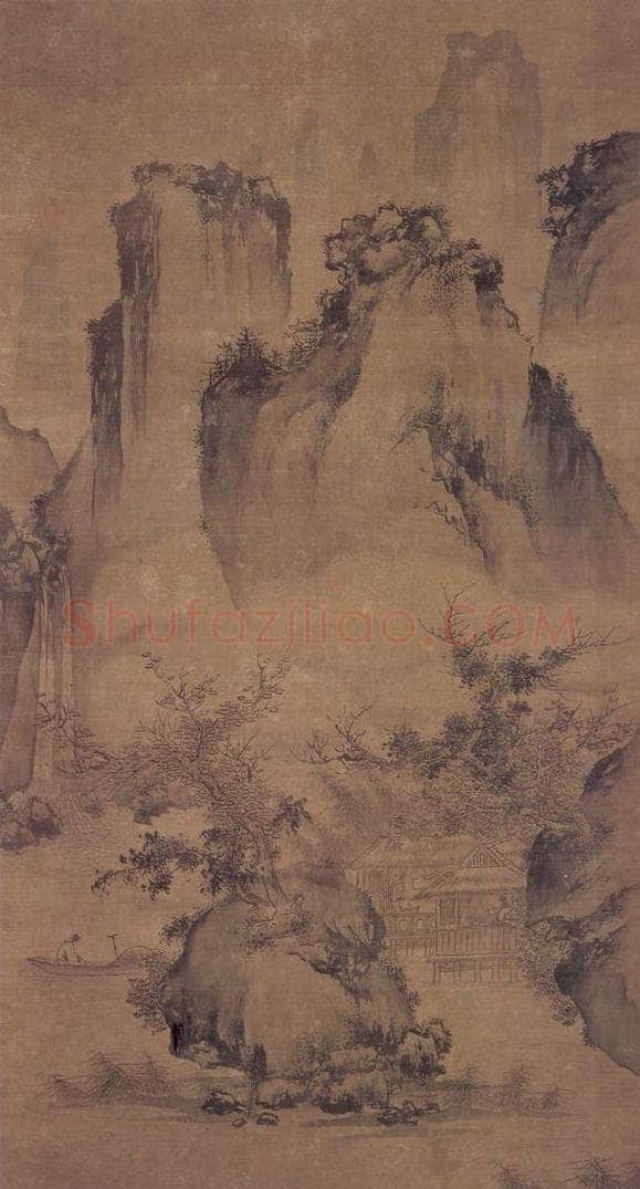 明 无款 溪山浮棹图轴 书画作品