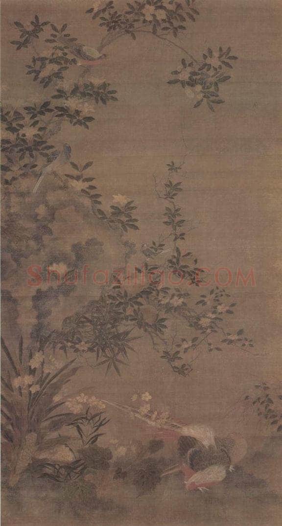 明 周之冕 花石锦鸡图轴 书画作品