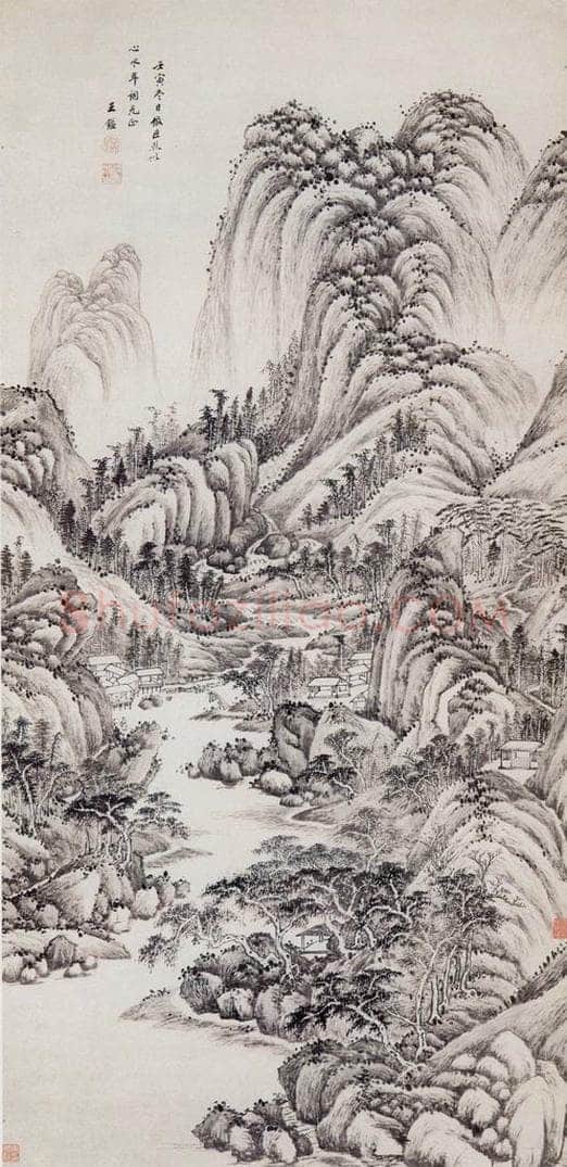 清 王鑑 仿巨然山水图轴 书画作品