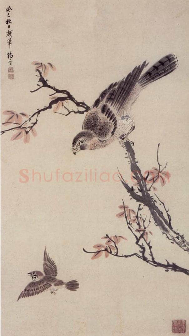 清 杨晋 鹰雀图轴 书画作品