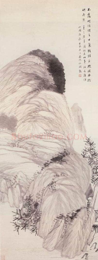 清 任伯年 山阁流泉图轴 书画作品