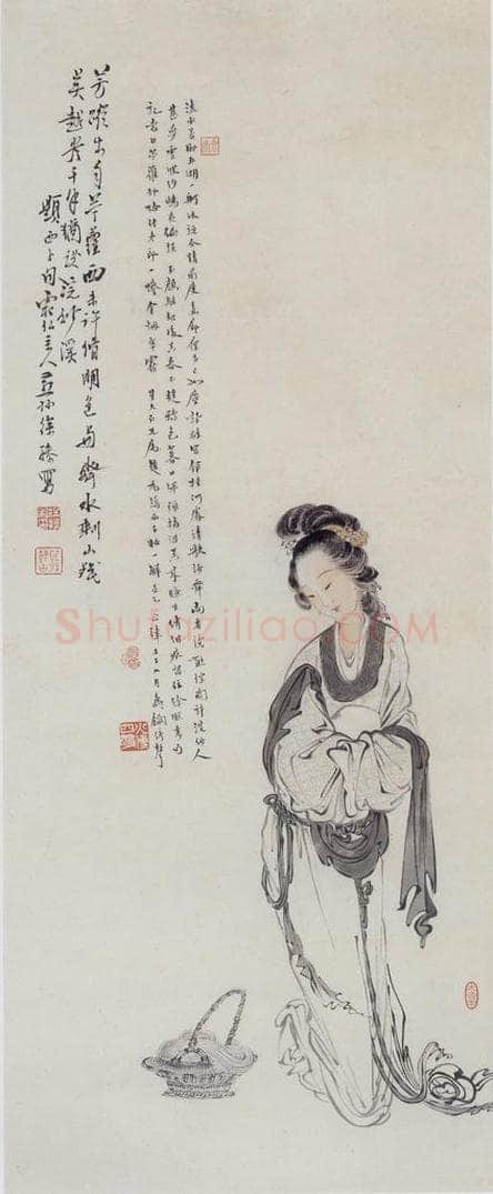  徐燕孙 《西施浣纱》 书画作品