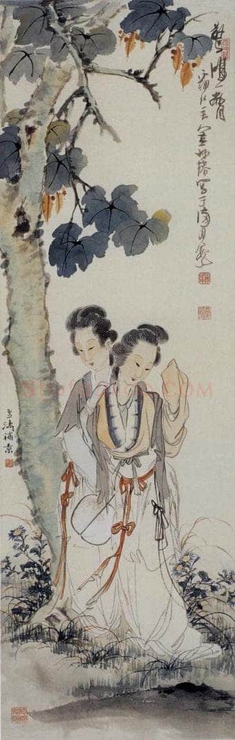  徐燕孙 《梧桐仕女》 书画作品
