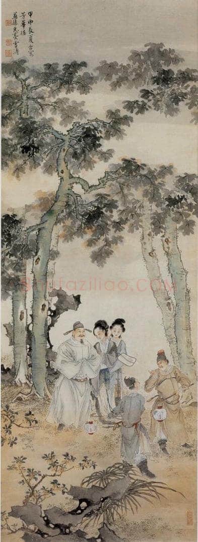 1944年 徐燕孙 《桐阴夜游图》 书画作品