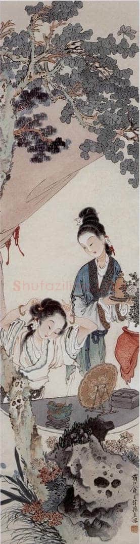  徐燕孙 《桐阴梳妆》 书画作品
