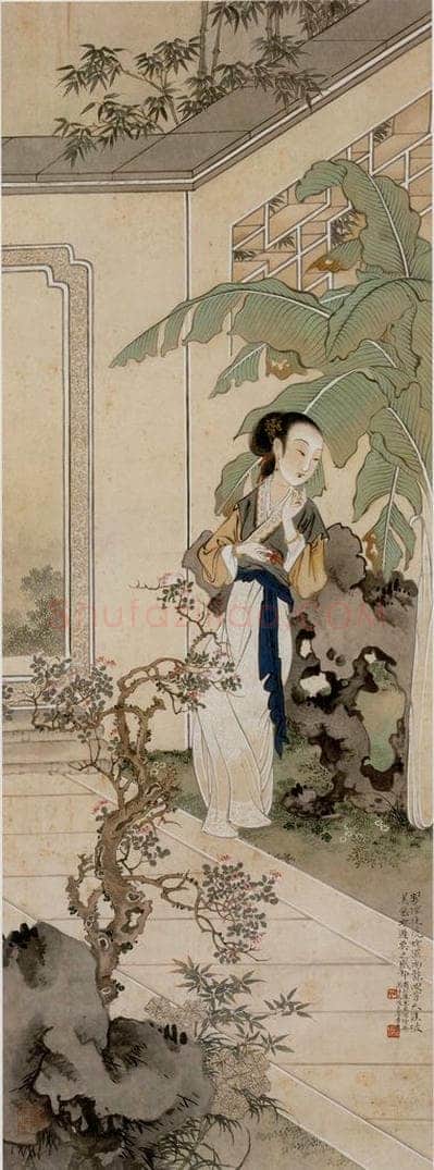  徐燕孙 《蕉阴仕女》 书画作品