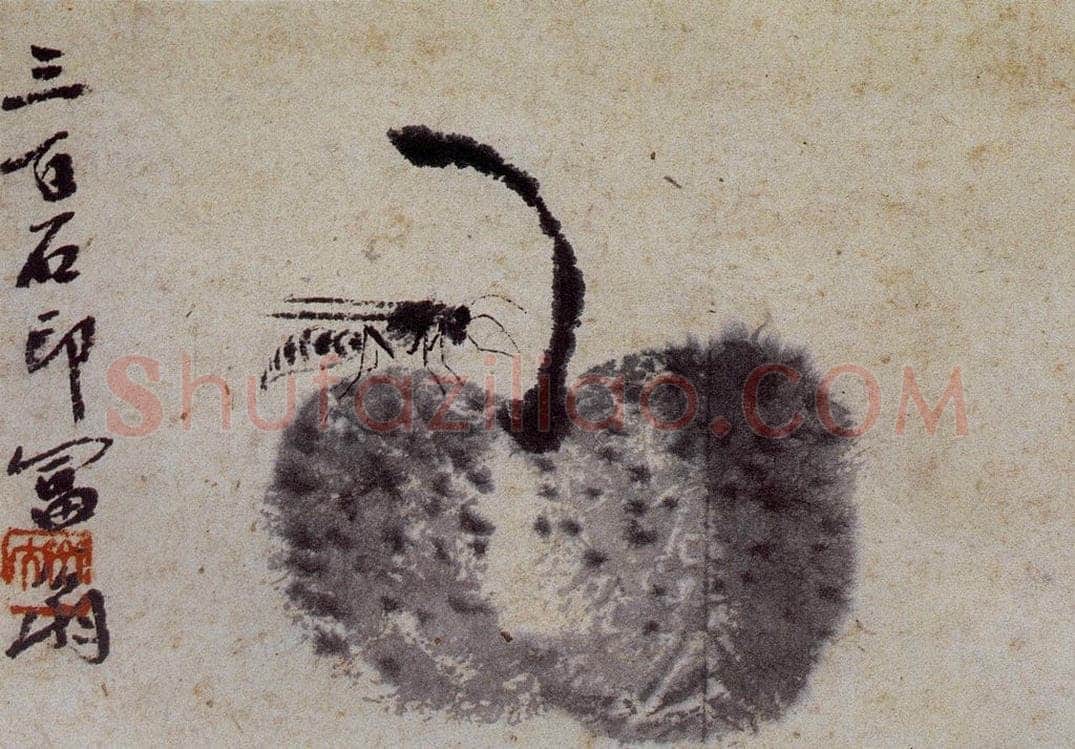 1919年 齐白石 《秋梨细腰蜂》 书画作品