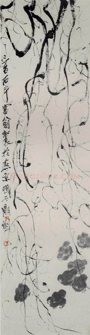 约1924年 齐白石 《垂藤雏鸡》 书画作品