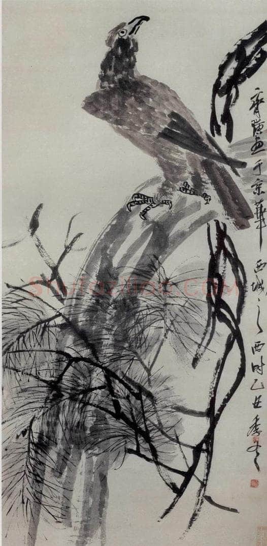 1925年 齐白石 《松鹰》 书画作品