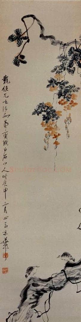 1920年 齐白石 《凌霄鹌鹑》 书画作品
