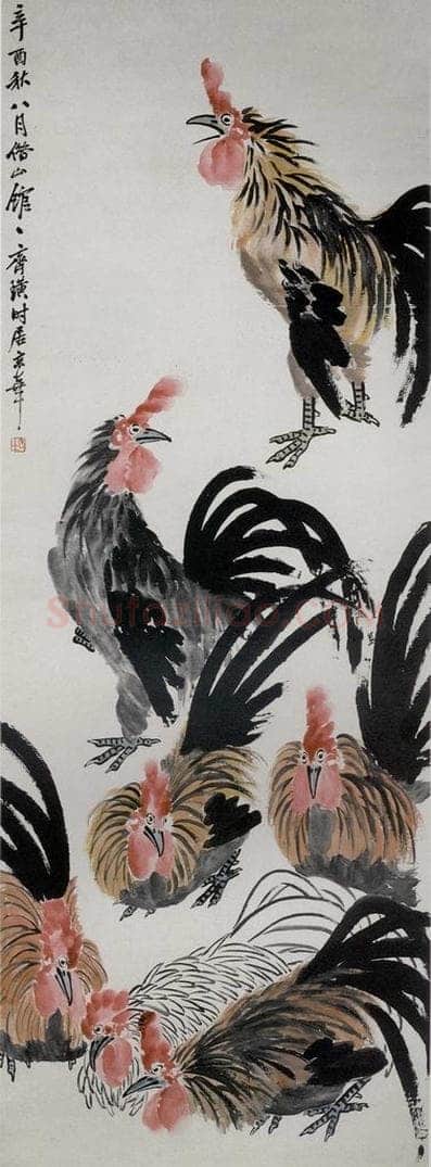 1921年 齐白石 《七鸡图》 书画作品