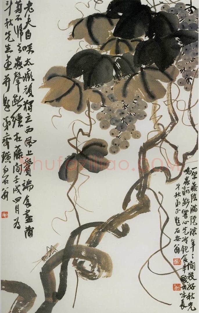 1922年 齐白石 《葡萄蝗虫》 书画作品