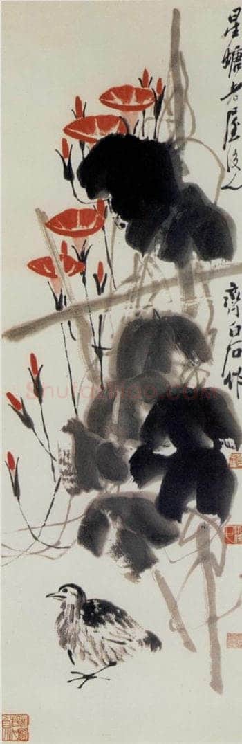约40年代中期 齐白石 《牵牛鹧鸪》 书画作品