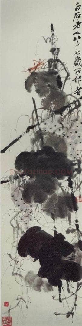 1947年 齐白石 《葡萄蝗虫》 书画作品