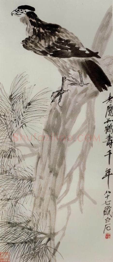 1947年 齐白石 《老鹰如鹤寿千年》 书画作品