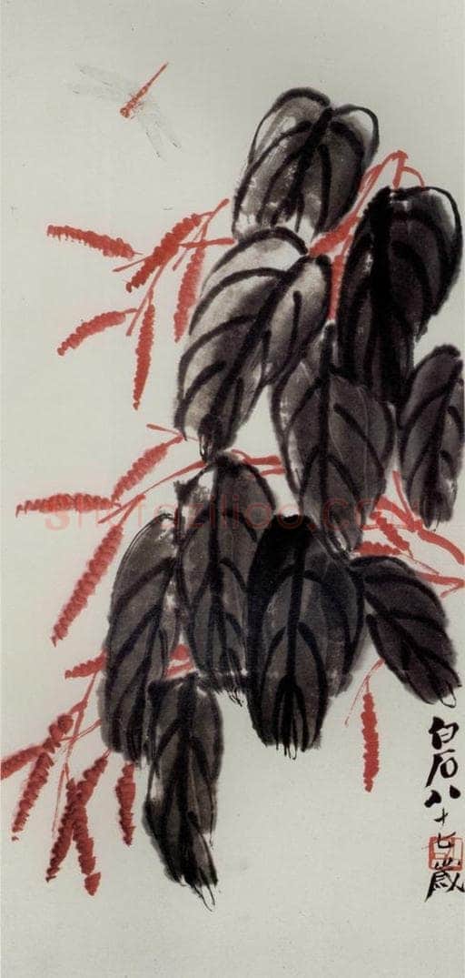 1947年 齐白石 《红蓼蜻蜓》 书画作品