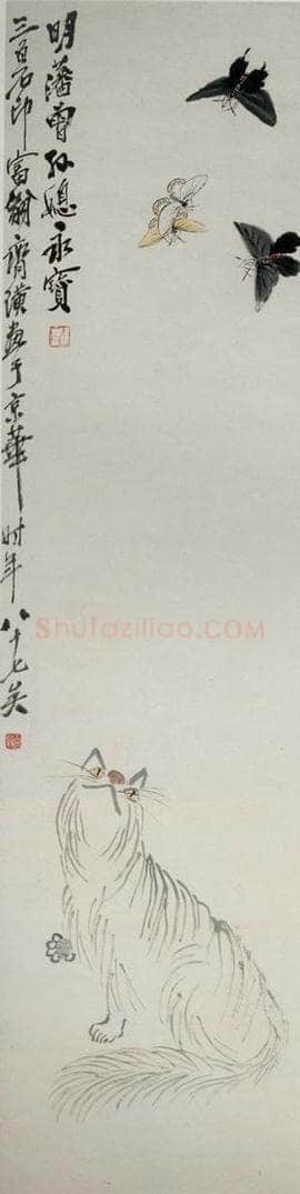 1947年 齐白石 《猫蝶图》 书画作品