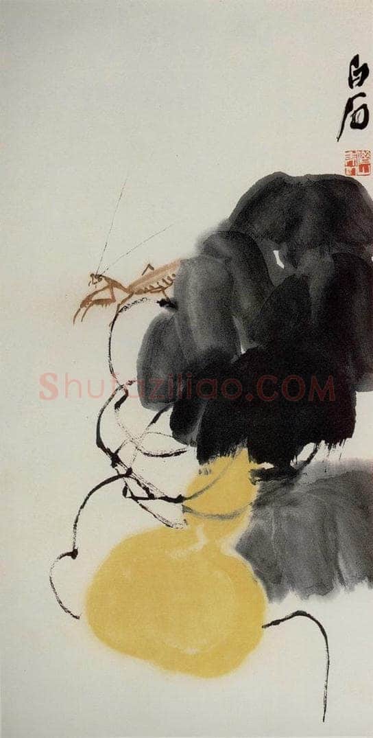 四十年代晚期 齐白石 《葫芦螳螂》 书画作品