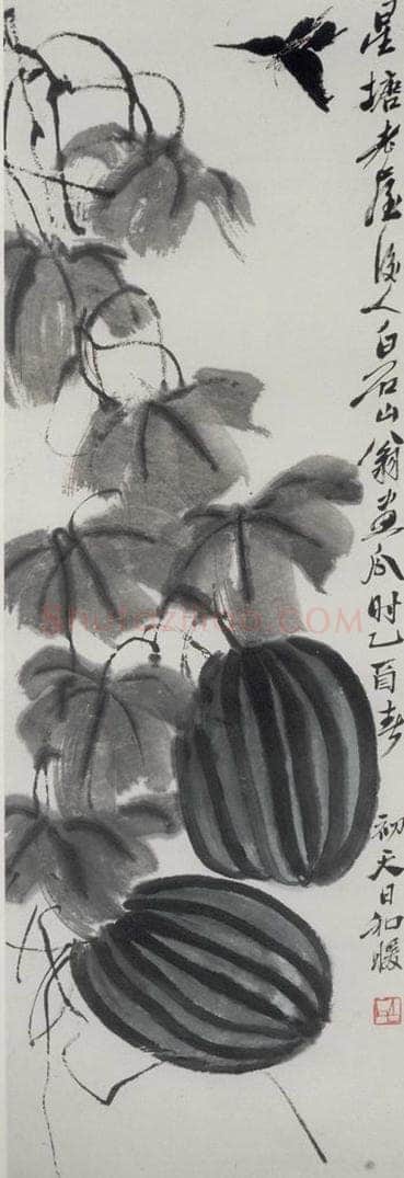 1945年 齐白石 《西瓜蝴蝶》 书画作品