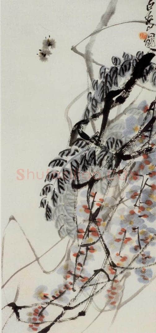 约40年代中期 齐白石 《藤花蜜蜂》 书画作品
