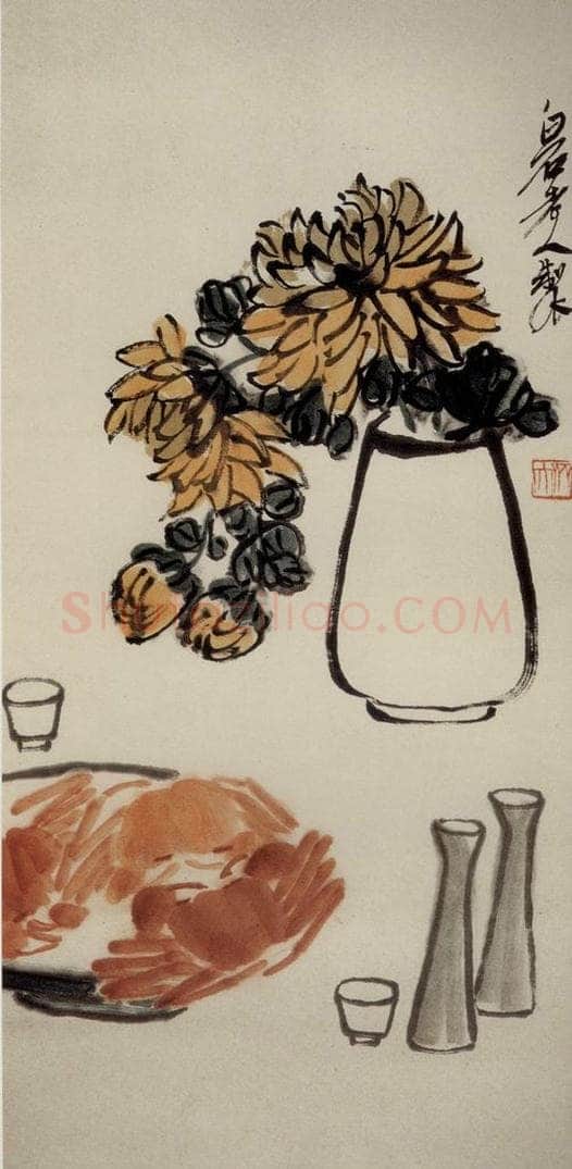 约40年代中期 齐白石 《菊蟹酒盏图》 书画作品