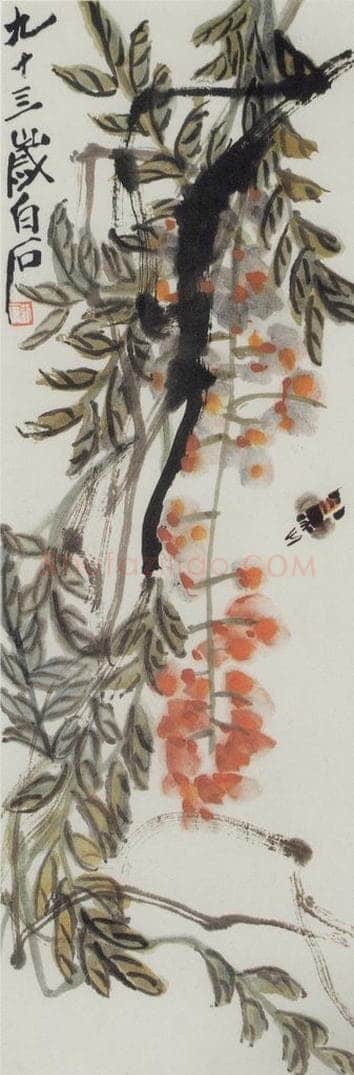 齐白石 紫藤蜜蜂 书画作品