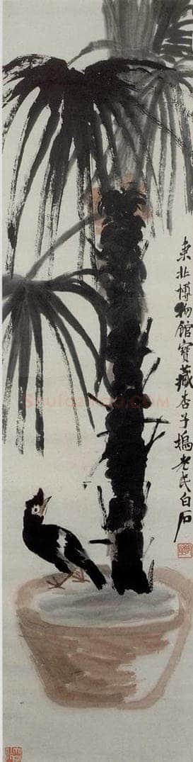 齐白石 棕榈八哥 书画作品