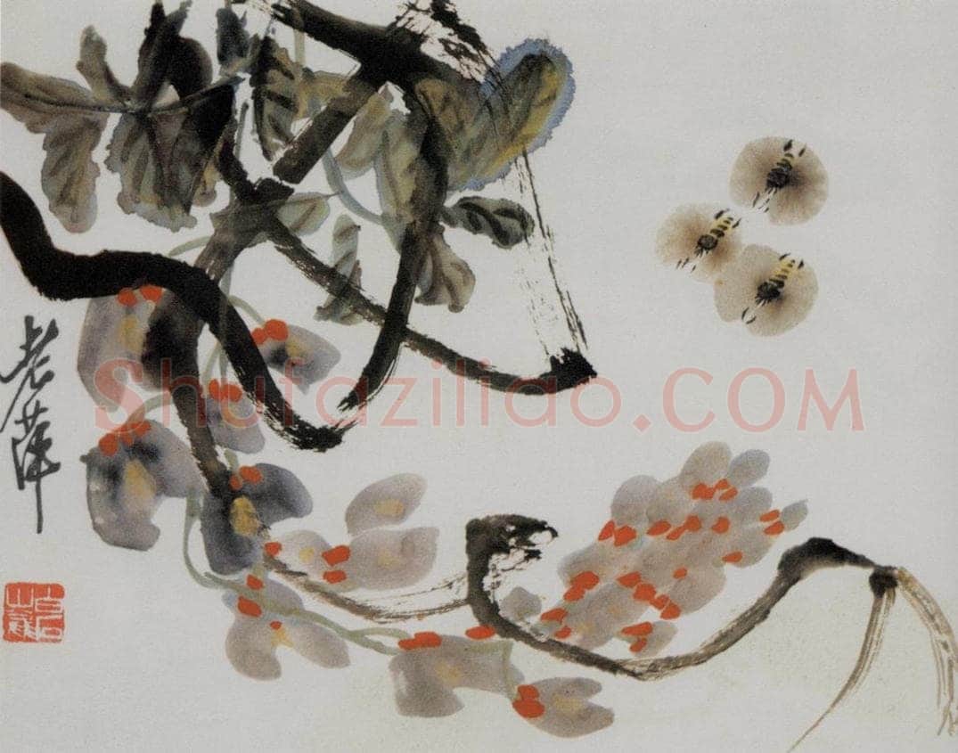 1951年 齐白石 紫藤蜜蜂 书画作品