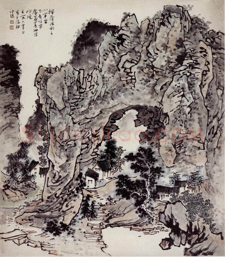 孔仲起 《阳朔小穿岩》 书画作品