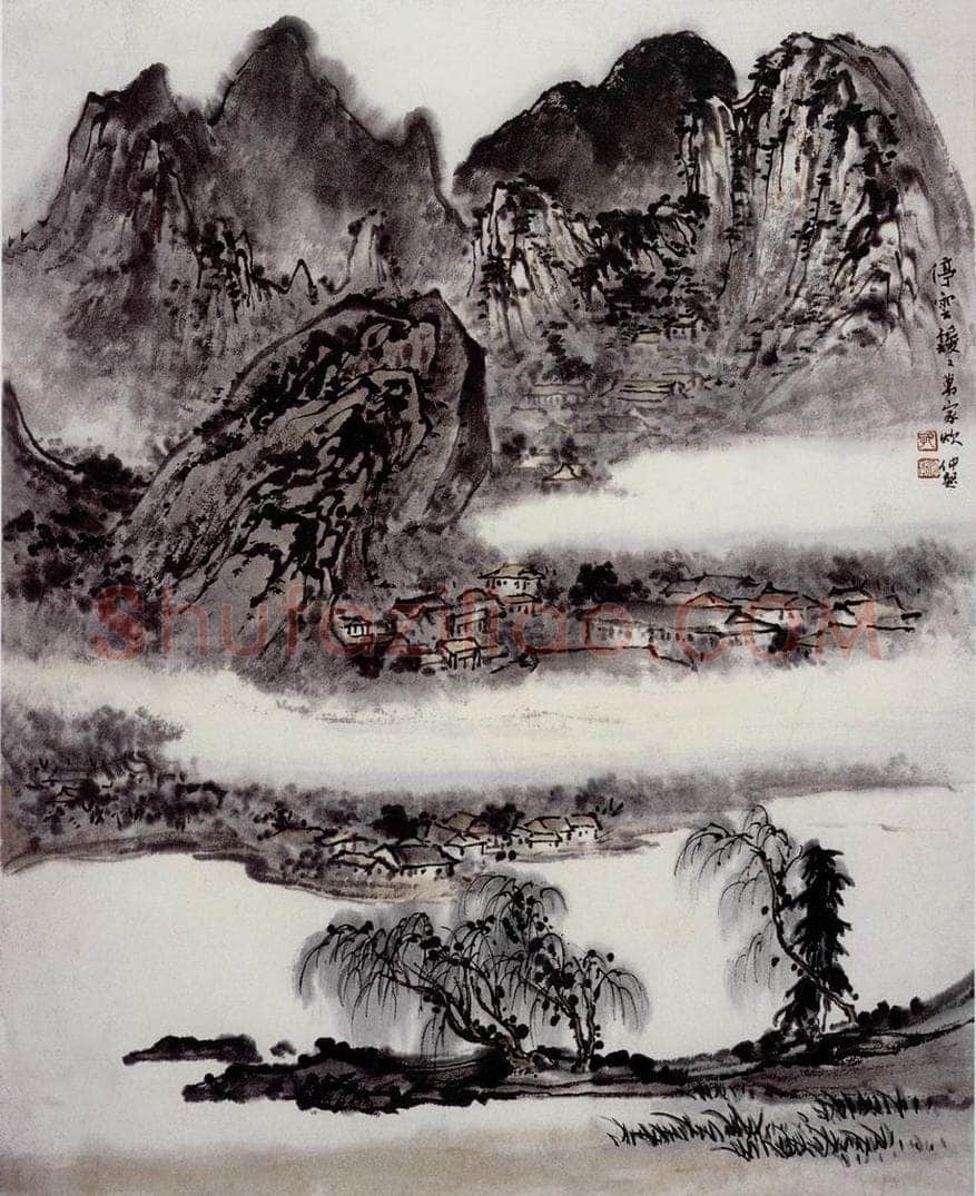  孔仲起 《停云叆叆万家炊》 书画作品