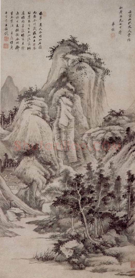 清 王鉴 仿梅花道人水竹山居图轴 书画作品