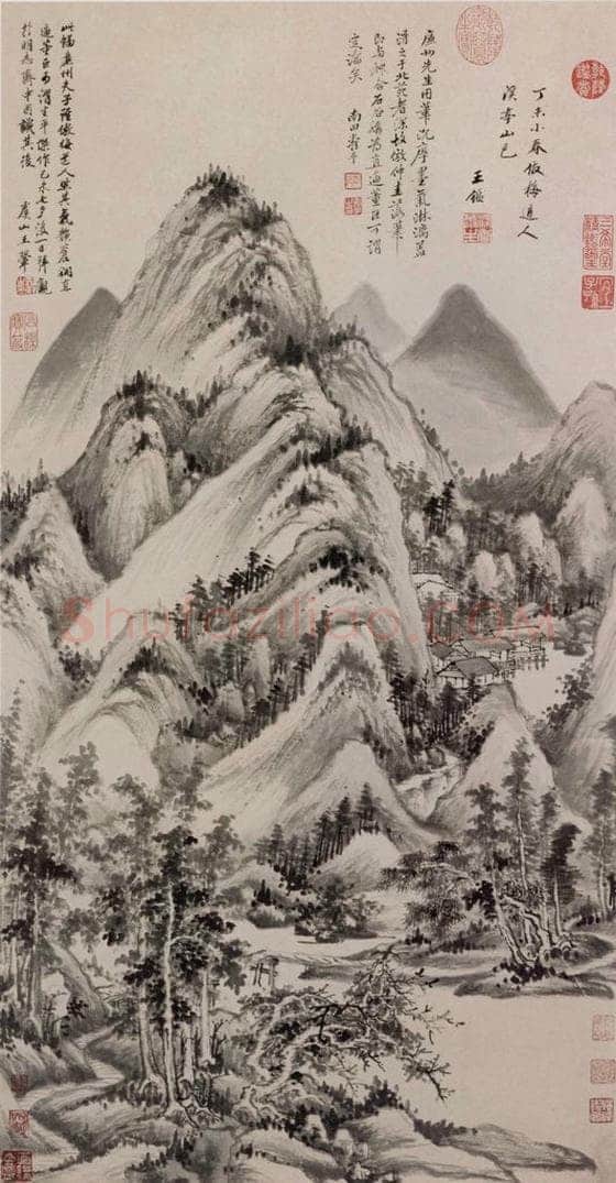 清 王鉴 仿吴镇溪亭山色图轴 书画作品