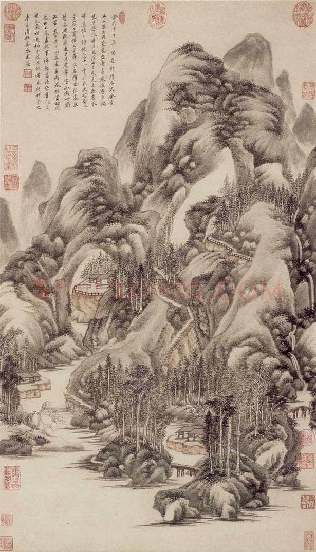 清 王鉴 临巨然溪山图轴 书画作品