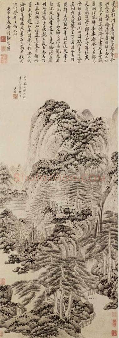 清 王鉴 仿王蒙山水图轴 书画作品