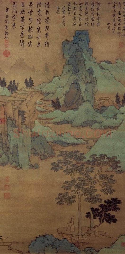 明 沈周 《桐荫玩鹤图轴》 书画作品