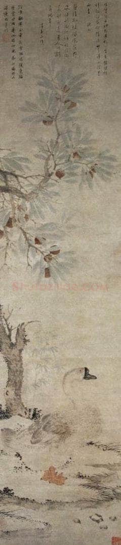 明 沈周 《荔枝苍鹅图轴》 书画作品