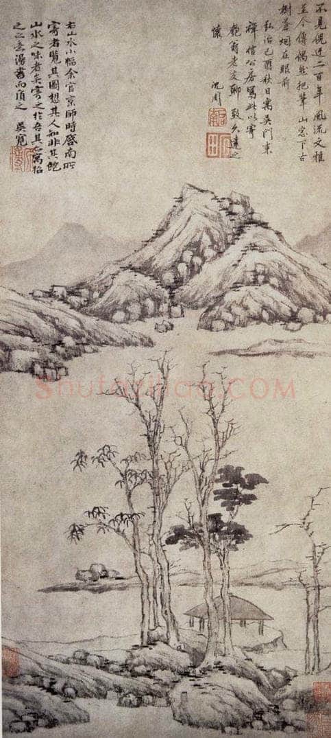 明 沈周 《仿倪山水图轴》 书画作品