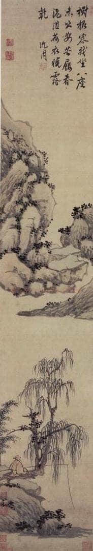 明 沈周 《柳荫垂钓图轴》 书画作品